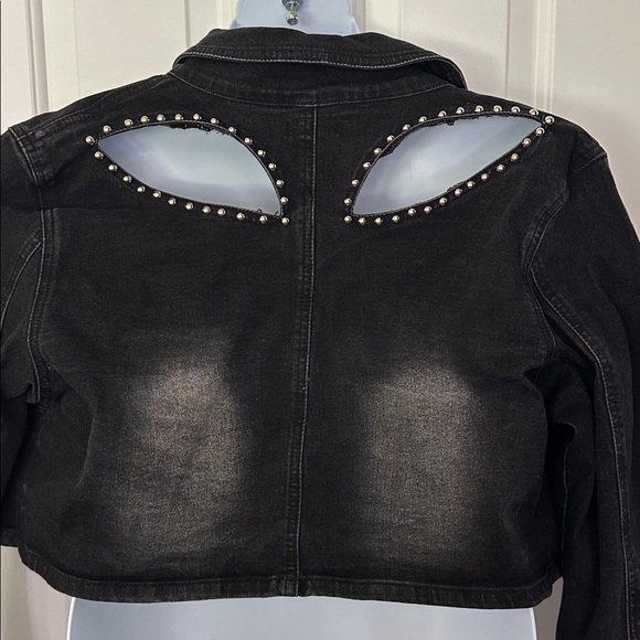 Fashion Nova Black Studded Jean Jacket - Picture 4 of 4